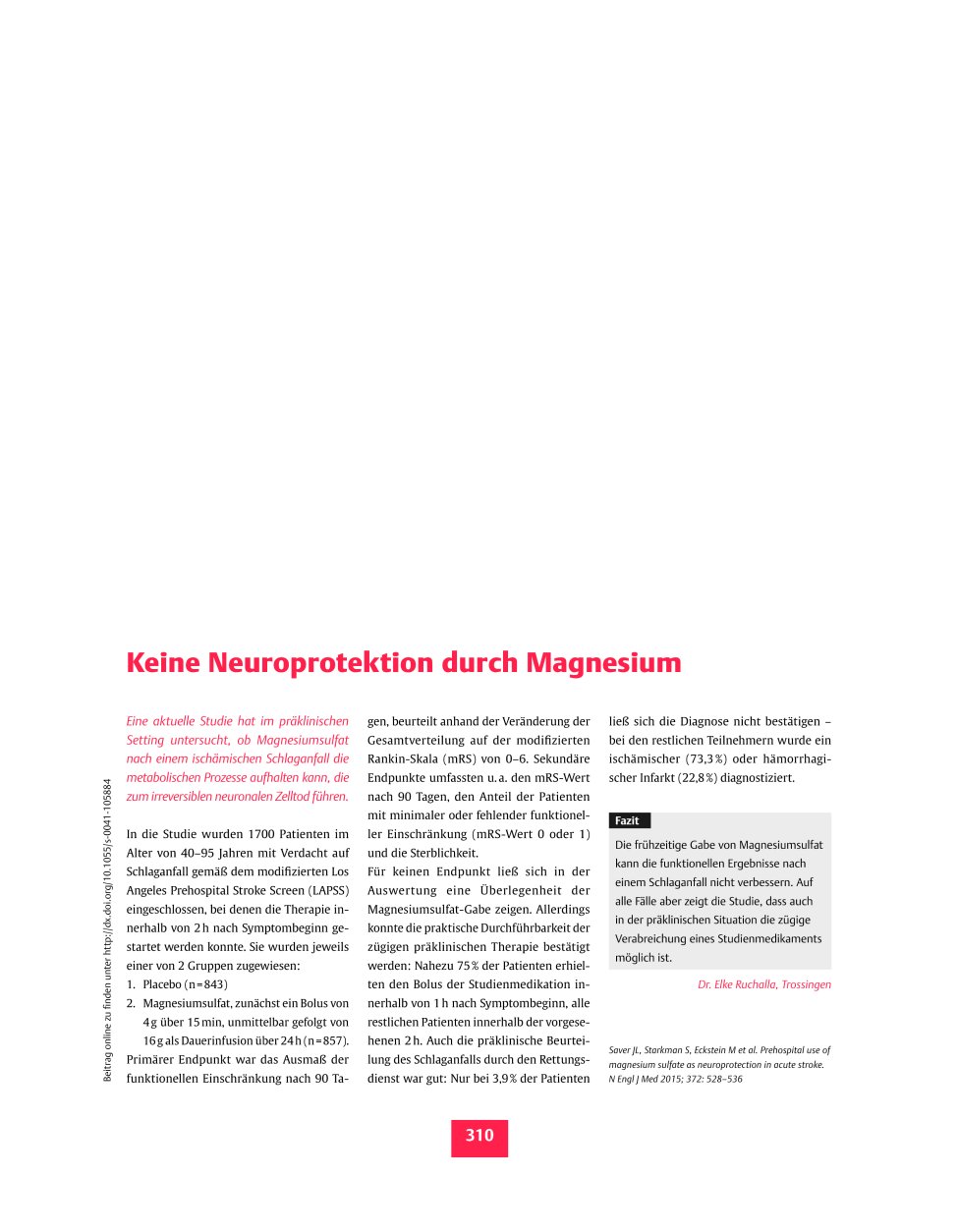 Vorschauseite 1: Keine Neuroprotektion durch Magnesium