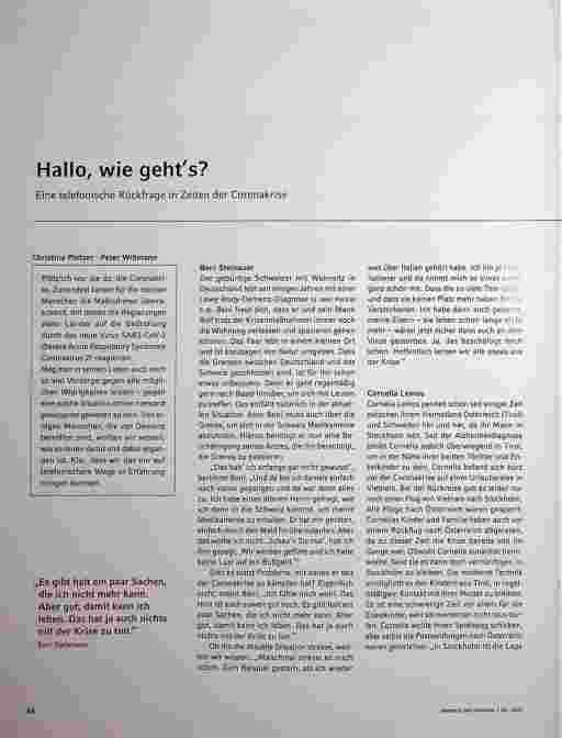 Vorschauseite 1: Hallo, wie geht s? Eine telefonische Rückfrage in Zeiten der Coronakrise.