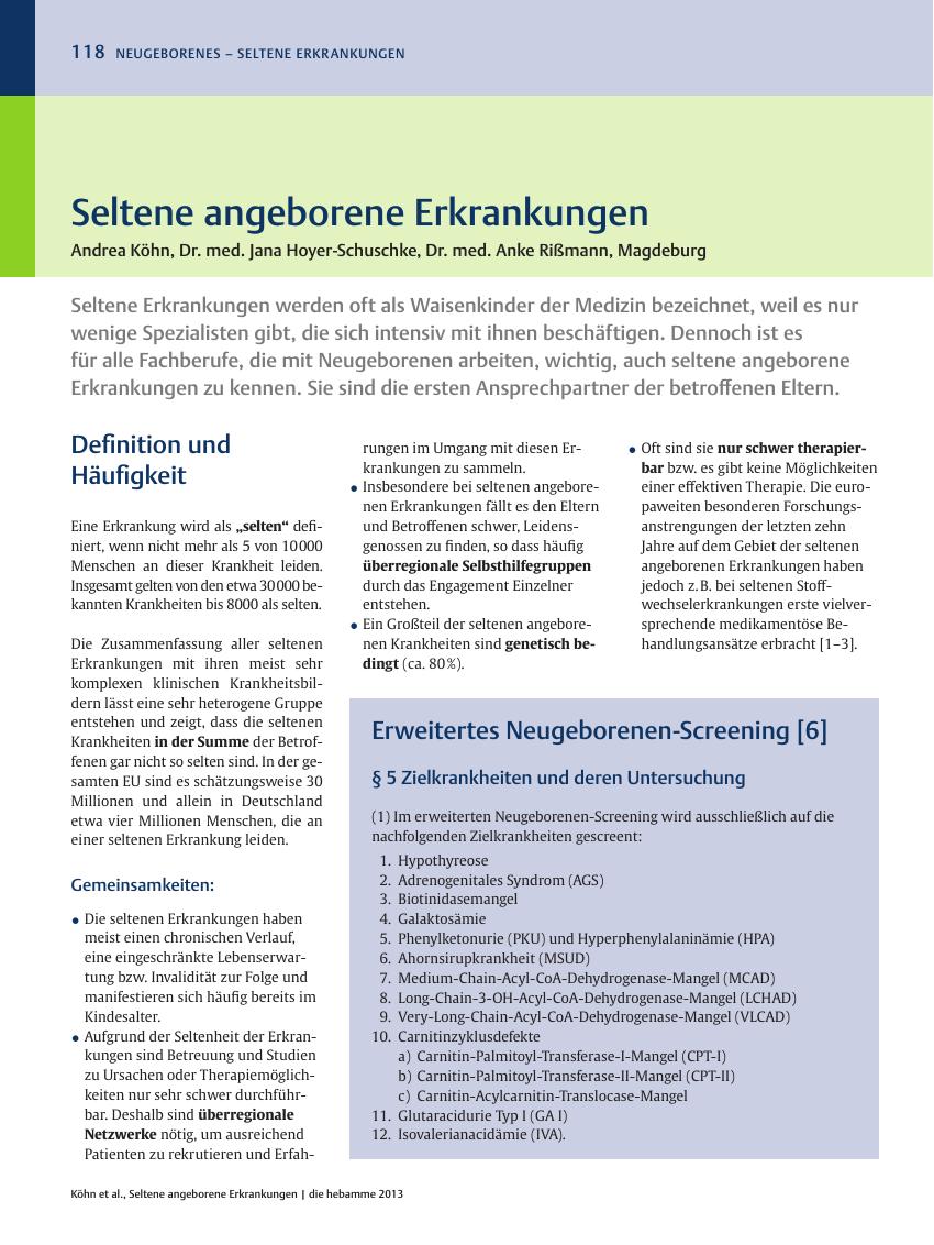 Vorschauseite 1: Seltene angeborene Erkrankungen