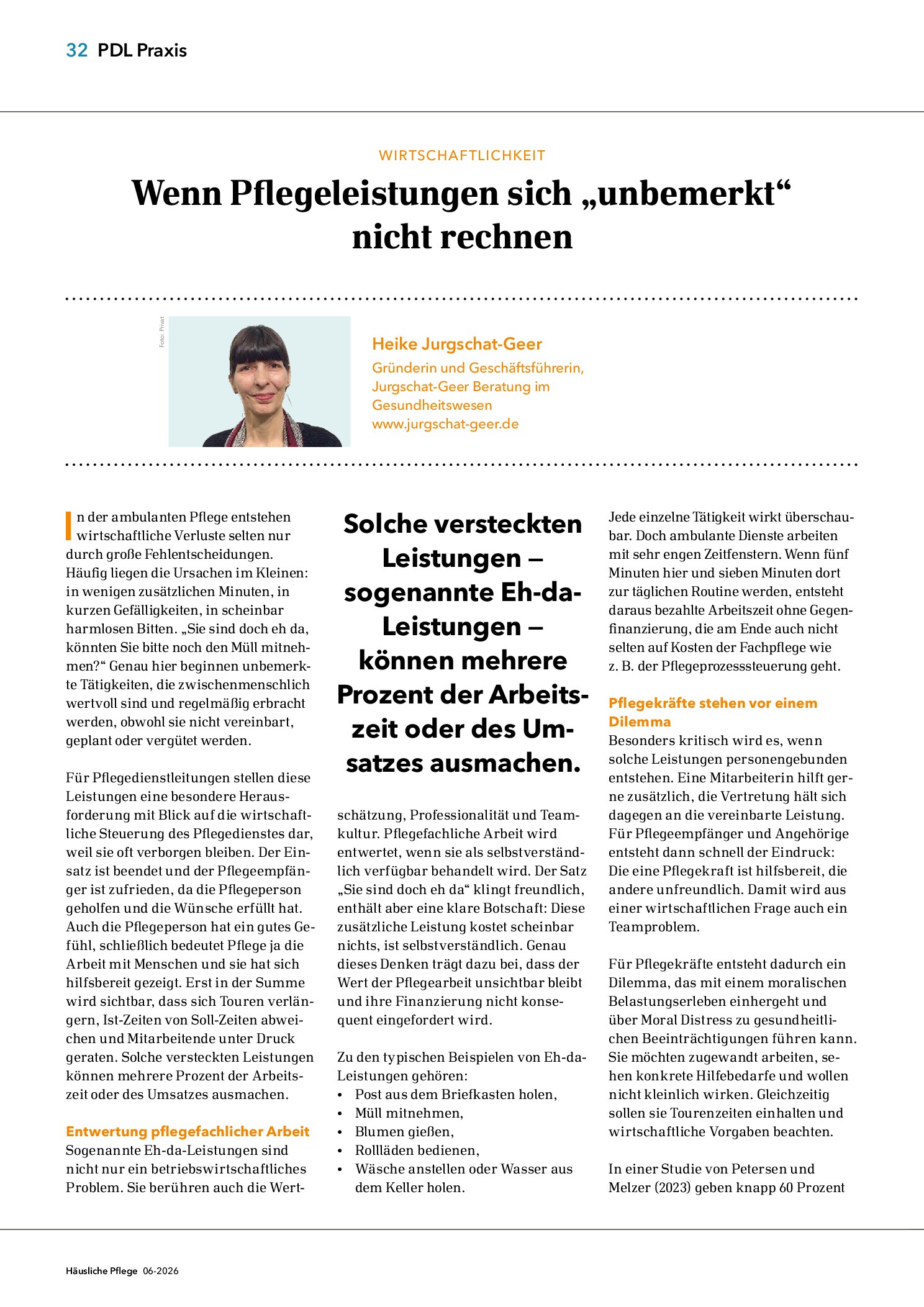 Vorschauseite 1: Wenn Pflegeleistungen sich „unbemerkt“ nicht rechnen