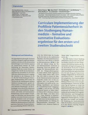 Vorschauseite 1: Curriculare Implementierung der Profillinie Patientensicherheit in den Studiengang Human medizin - formative und summative Evaluationsergebnisse für den ersten und zweiten Studien…