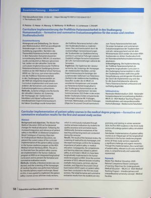 Vorschauseite 3: Curriculare Implementierung der Profillinie Patientensicherheit in den Studiengang Human medizin - formative und summative Evaluationsergebnisse für den ersten und zweiten Studien…