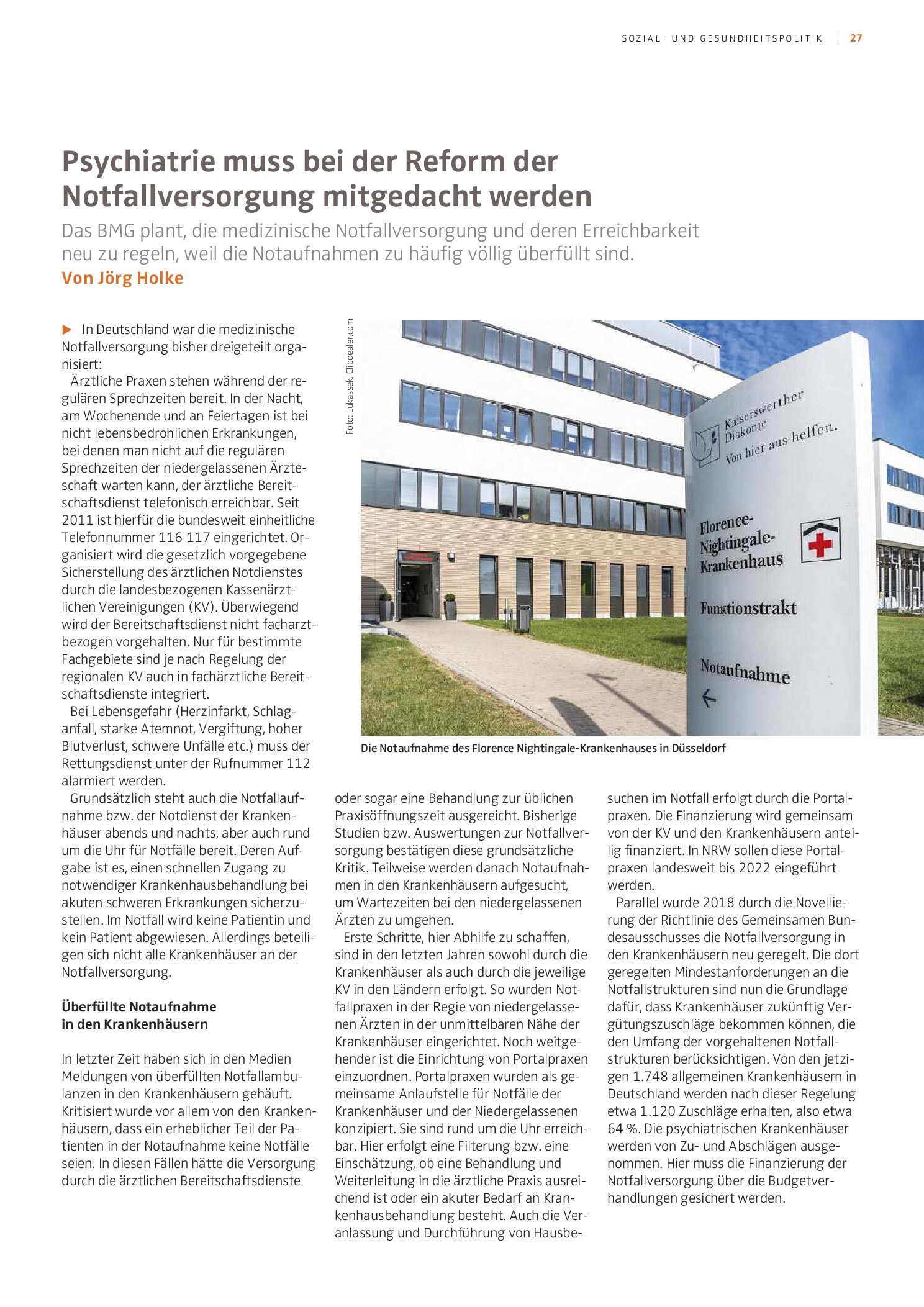 Vorschauseite 1: Psychiatrie muss bei der Reform der Notfallversorgung mitgedacht werden