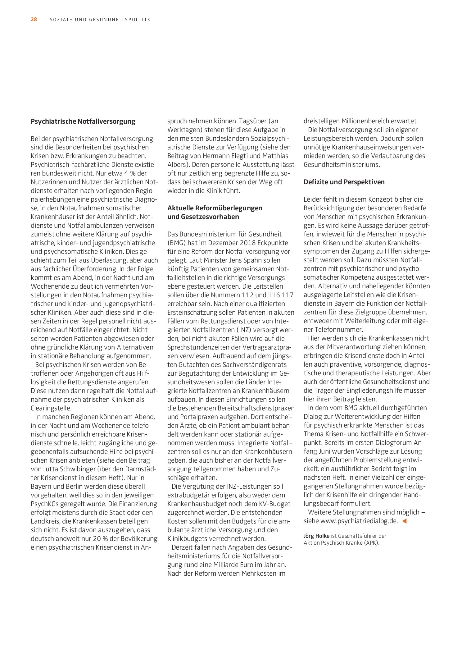 Vorschauseite 2: Psychiatrie muss bei der Reform der Notfallversorgung mitgedacht werden