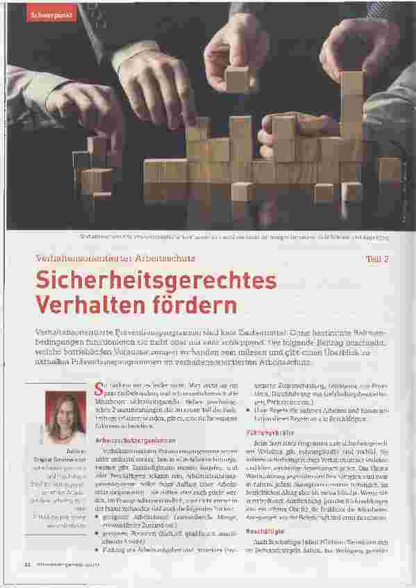 Vorschauseite 1: Verhaltensorientierter Arbeitsschutz Teil 2 Sicherheitsgerechtes Verhalten fördern