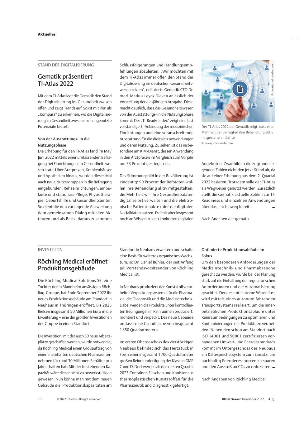 Vorschauseite 1: Stand der Digitalisierung: gematik präsentiert TI-Atlas 2022