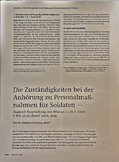 Vorschauseite 1: Die Zuständigkeiten bei der Anhörung zu Personalmaßnahmen für Soldaten.
