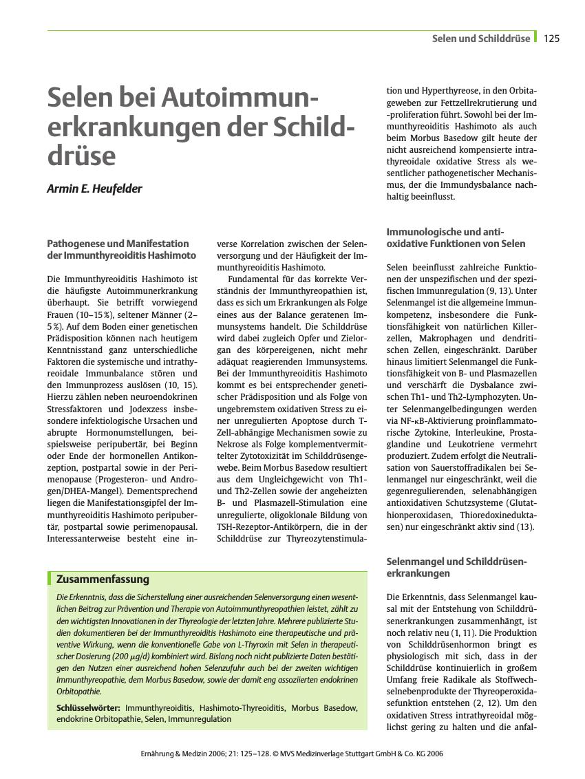 Vorschauseite 1: Selen bei Autoimmunerkrankungen der Schilddrüse
