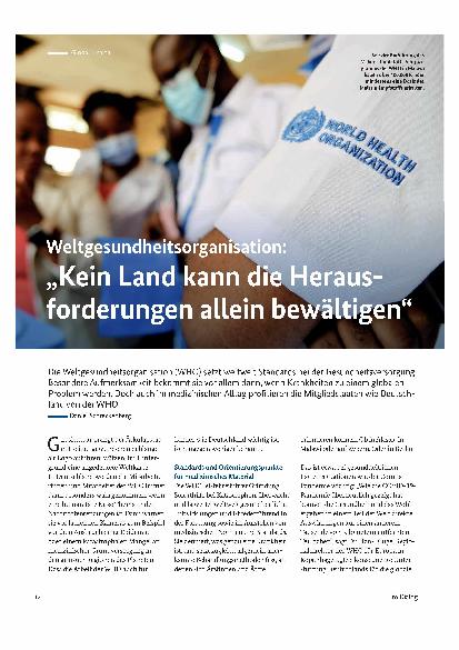 Vorschauseite 1: Weltgesundheitsorganisation " Kein Land kann die Herausforderungen allein bewältigen "