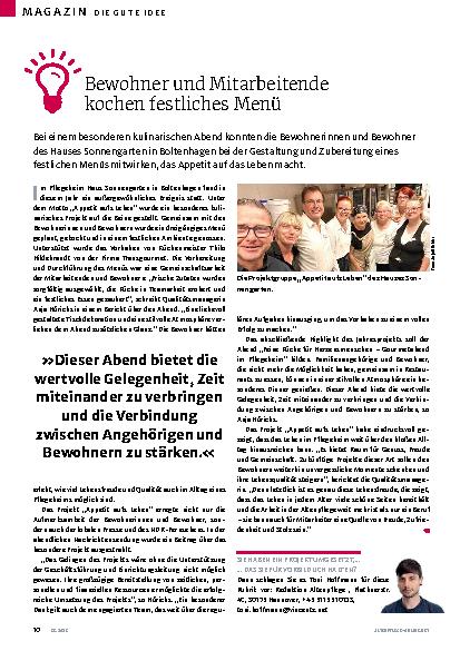 Vorschauseite 1: Bewohner und Mitarbeitende kochen festliches Menü.