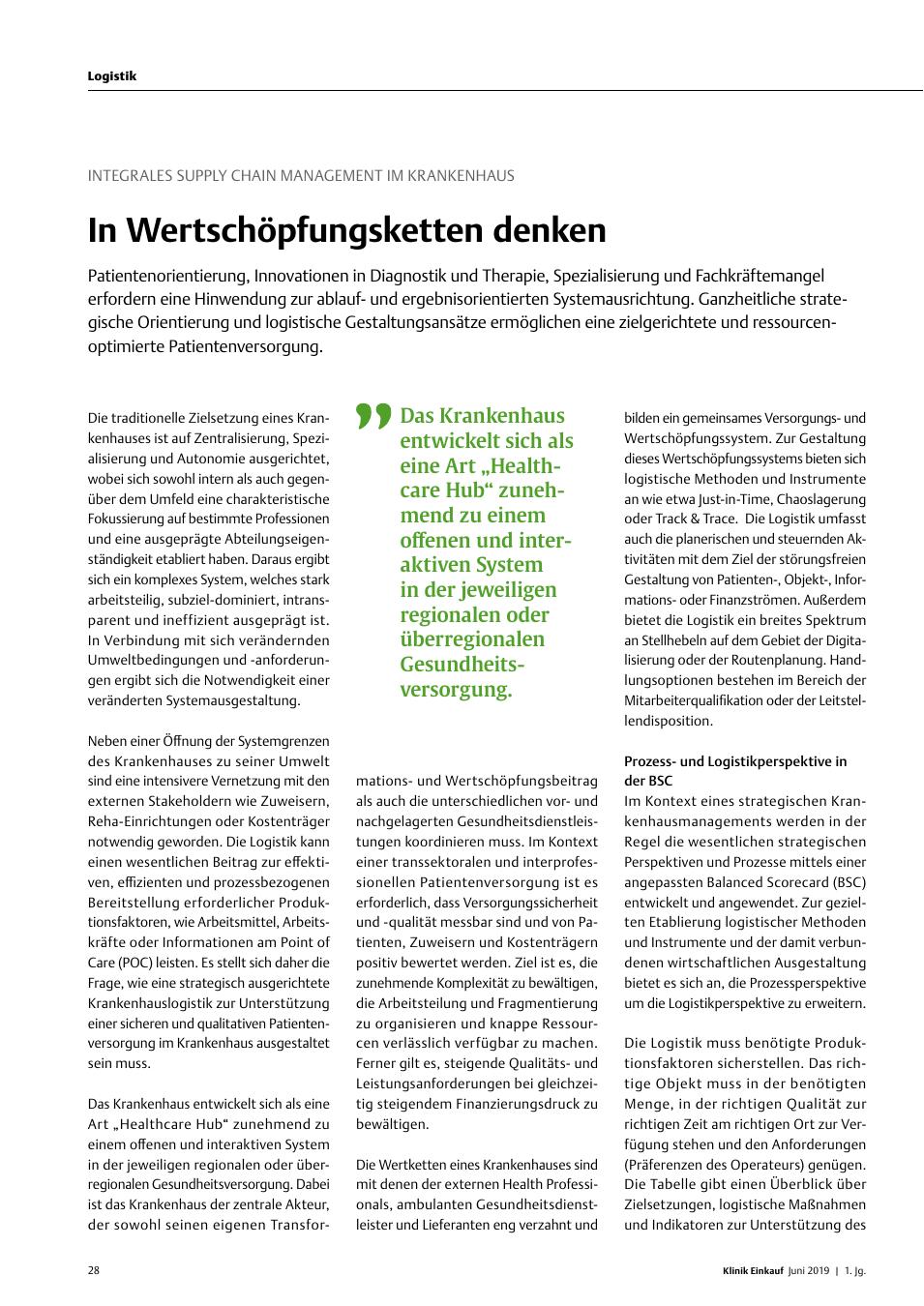 Vorschauseite 1: Integrales Supply Chain Management im Krankenhaus: In Wertschöpfungsketten Denken