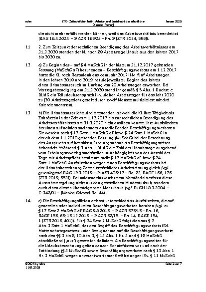 Vorschauseite 3: II. Allgemeines Arbeitsrecht Anspruch auf Urlaubsabgeltung – Mutterschutz – Beschäftigungsverbot