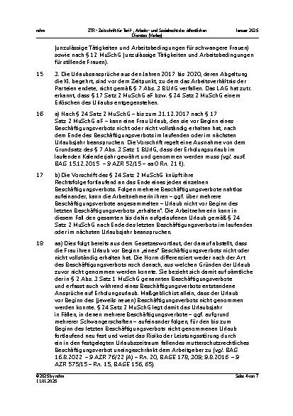 Vorschauseite 4: II. Allgemeines Arbeitsrecht Anspruch auf Urlaubsabgeltung – Mutterschutz – Beschäftigungsverbot