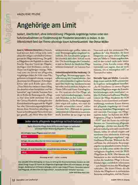 Vorschauseite 1: HÄUSLICHE PFLEGE: Angehörige am Limit