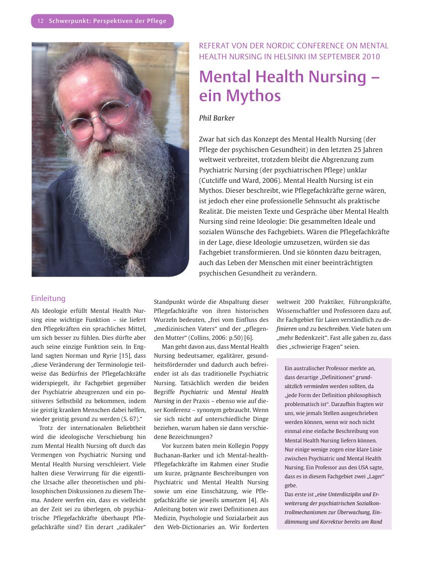 Vorschauseite 1: Mental Health Nursing ? ein Mythos