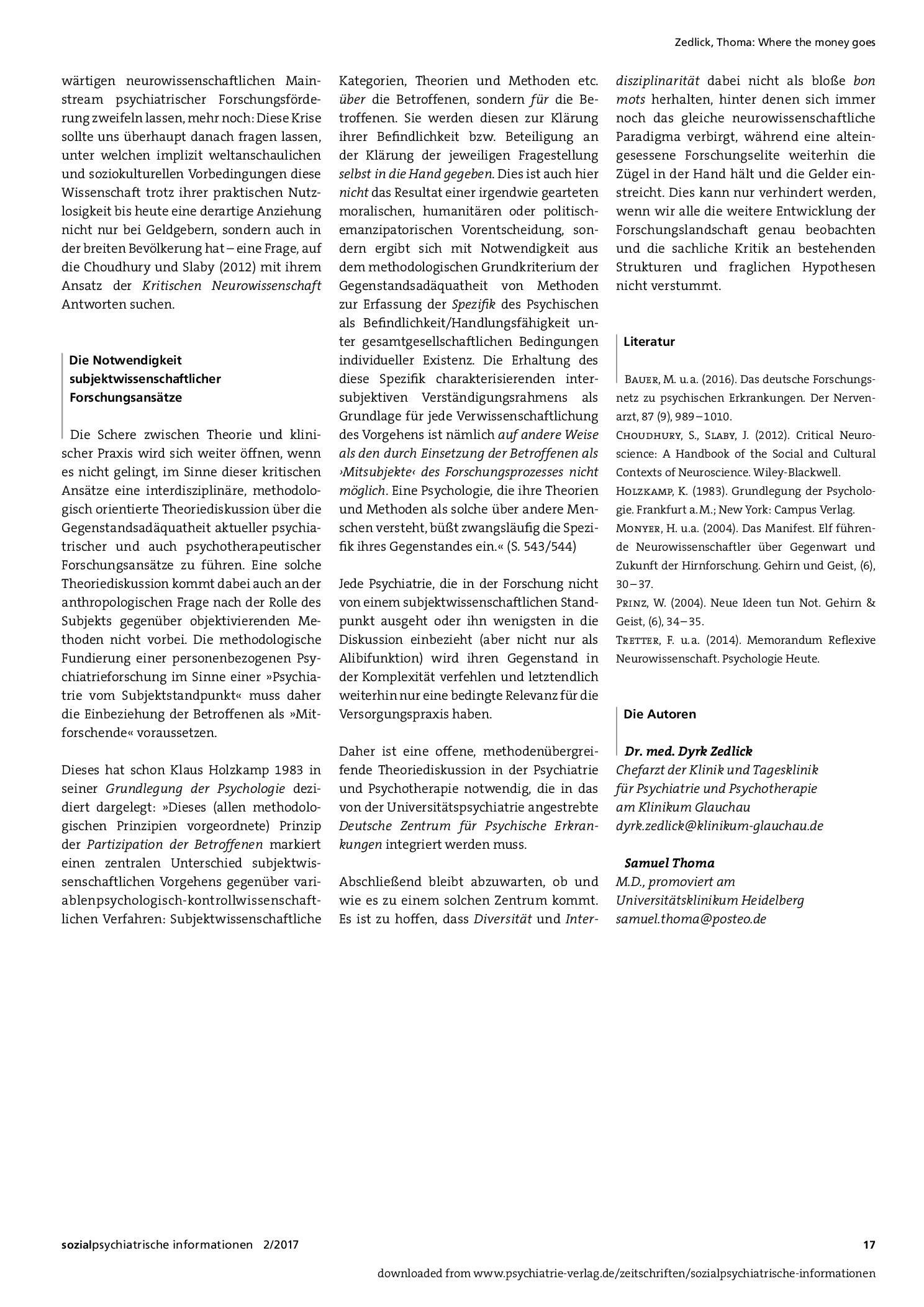Vorschauseite 3: Where the Money Goes. Kritische Reflexionen zur gegenwärtigen Forschungsförderung in der Psychiatrie