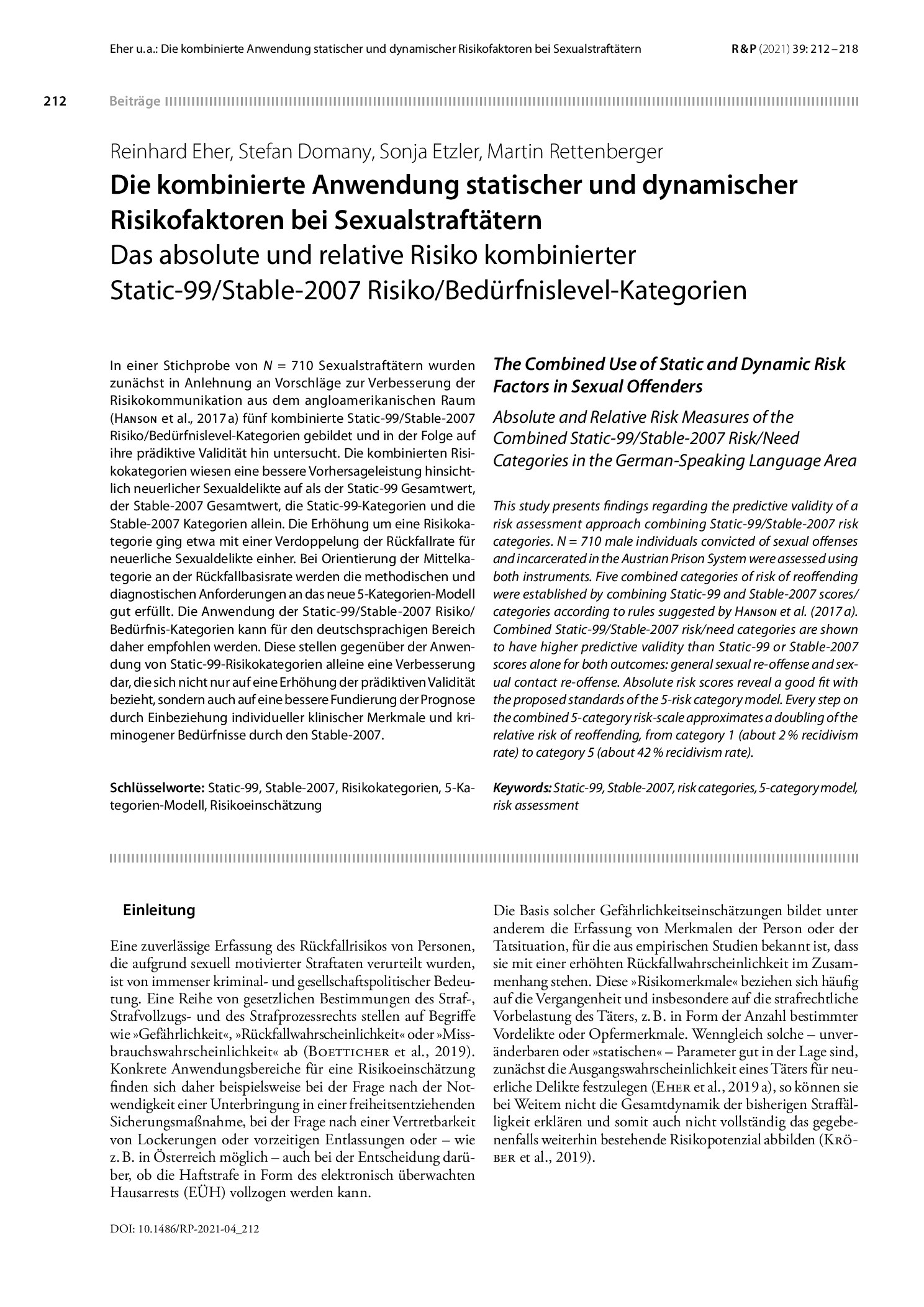 Vorschauseite 1: Die kombinierte Anwendung statischer und dynamischer Risikofaktoren bei Sexualstraftätern