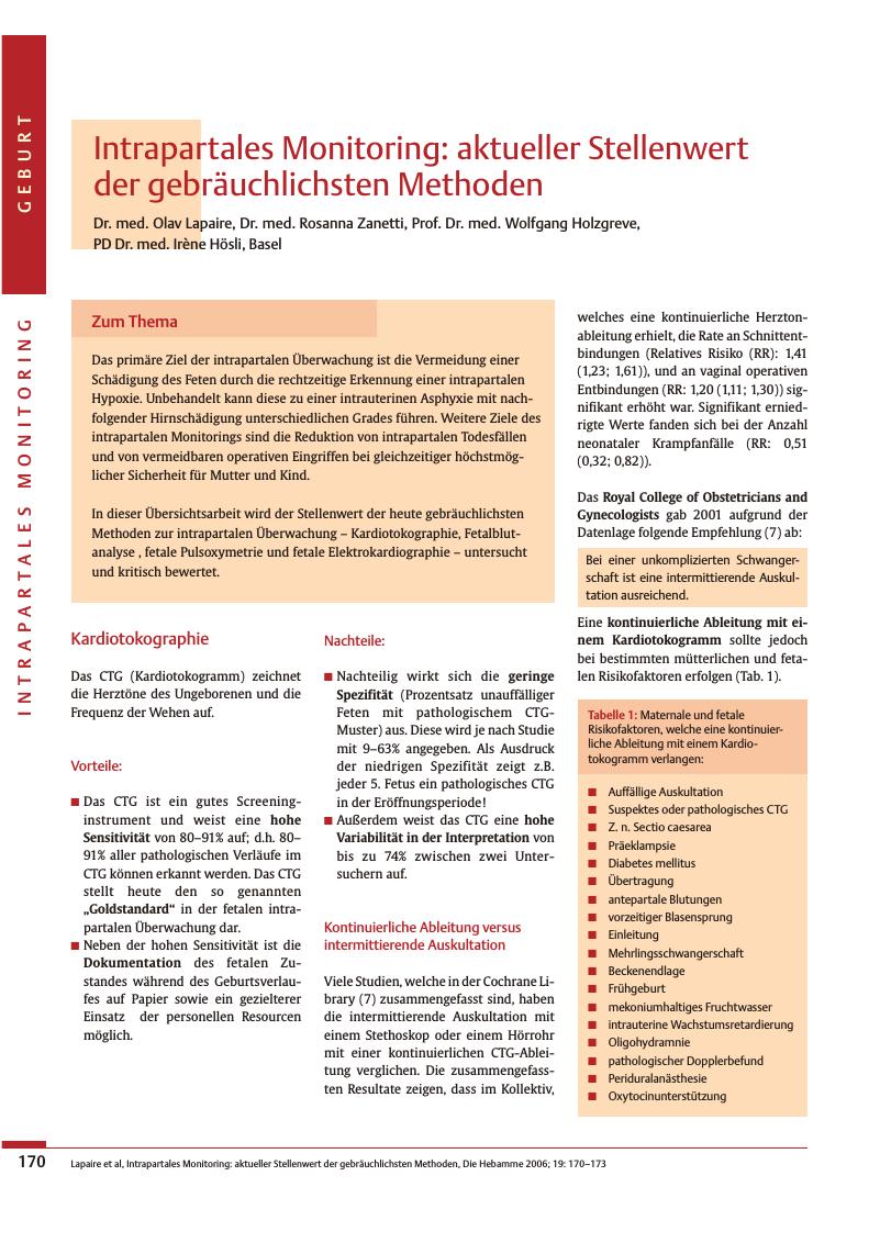 Vorschauseite 1: Intrapartales Monitoring: aktueller Stellenwert der gebräuchlichsten Methoden