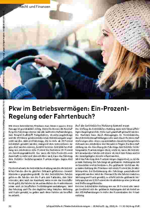 Vorschauseite 1: Pkw im Betriebsvermögen: Ein-Prozent-Regelung oder Fahrtenbuch?