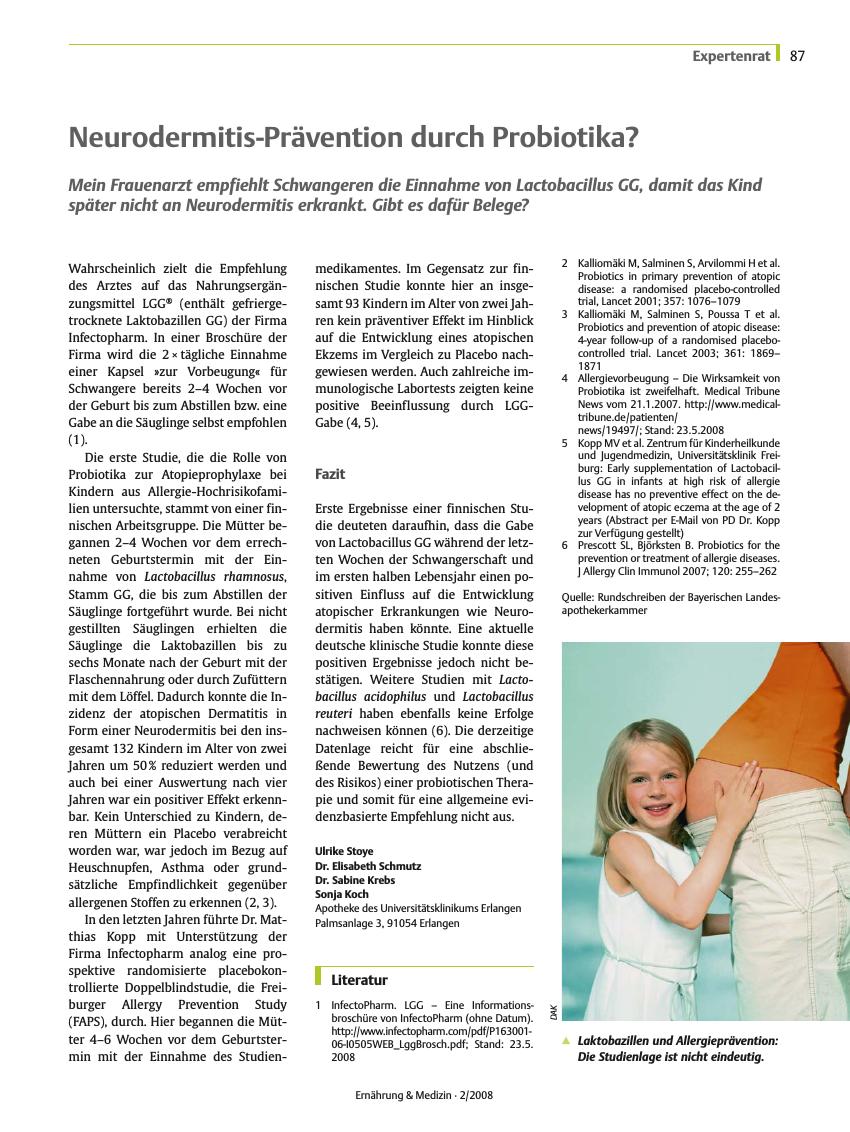 Vorschauseite 1: Neurodermitis-Prävention durch Probiotika?