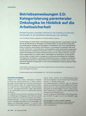 Vorschauseite 1: Betriebsanweisungen 2. 0: Kategorisierung parenteraler Onkologika im Hinblick auf die Arbeitssicherheit