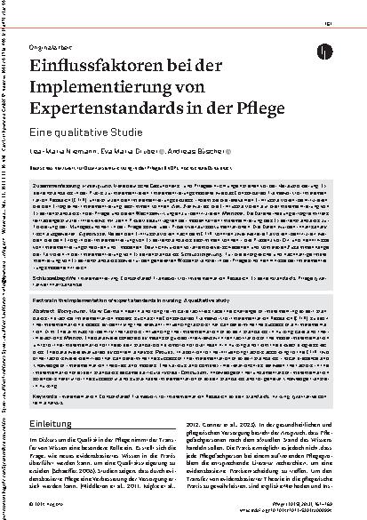 Vorschauseite 1: Einflussfaktoren bei der Implementierung von Expertenstandards in der Pflege