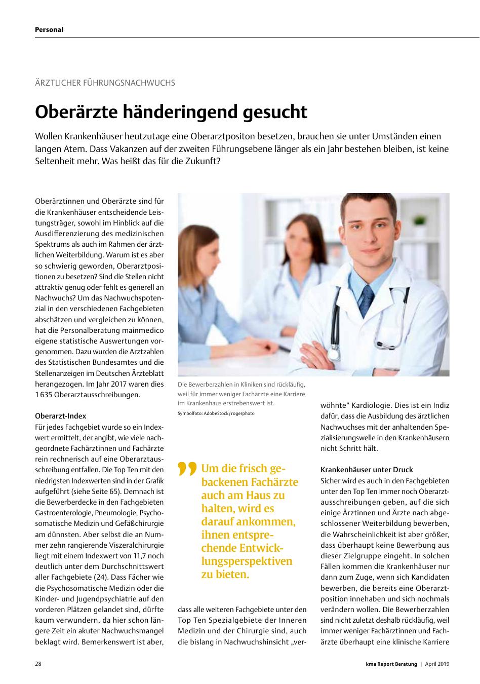 Vorschauseite 1: Ärztlicher Führungsnachwuchs: Oberärzte händeringend gesucht