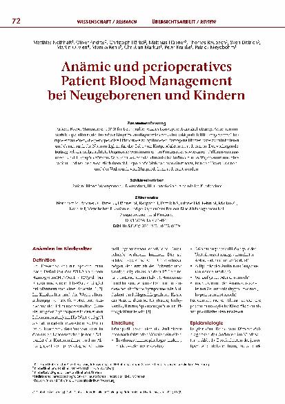 Vorschauseite 1: Anämie und perioperatives Patient Blood Management bei Neugeborenen und Kindern