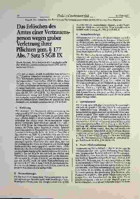 Vorschauseite 1: Das Erlöschen des Amtes einer Vertrauensperson wegen grober Verletzung ihrer Pflichten gem. § 177 Abs. 7 Satz 5 SGB IX