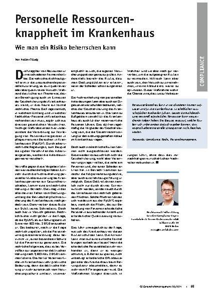 Vorschauseite 1: Personelle Ressourcenknappheit im Krankenhaus - Wie man ein Risiko beherrschen kann