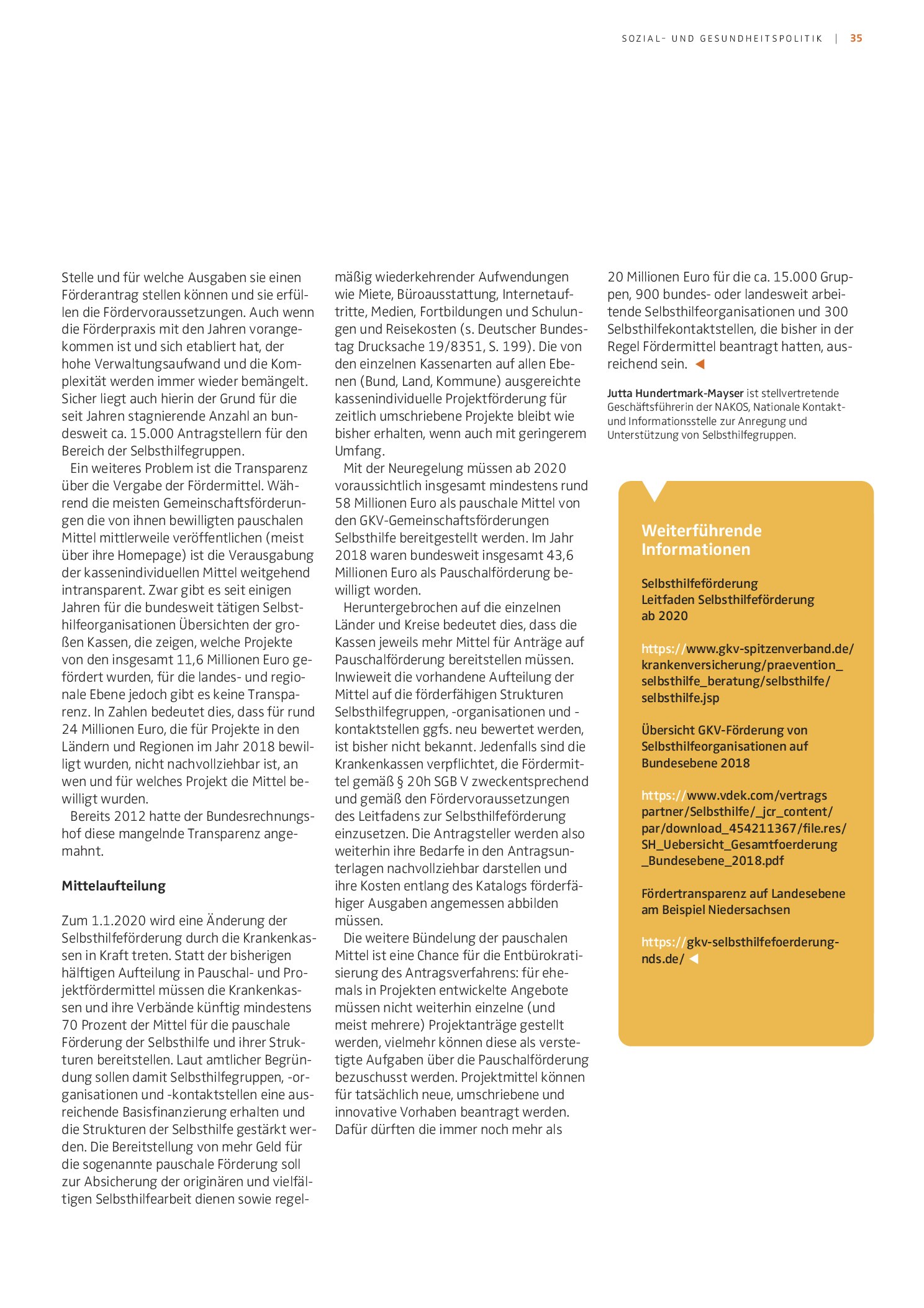 Vorschauseite 2: Förderung der gesundheitsbezogenen Selbsthilfe