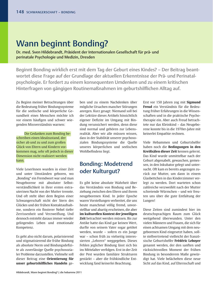 Vorschauseite 1: Wann beginnt Bonding?