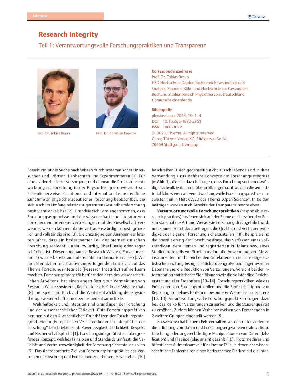 Vorschauseite 1: Research Integrity – Teil 1: Verantwortungsvolle Forschungspraktiken und Transparenz