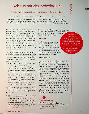 Vorschauseite 1: Schluss mit der Schwindelei Moderne Diagnostik bei vestibulärer Hypofunktion