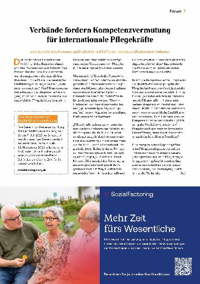 Vorschauseite 1: Verbände fordern Kompetenzüberprüfung für internationale Pflegekräfte