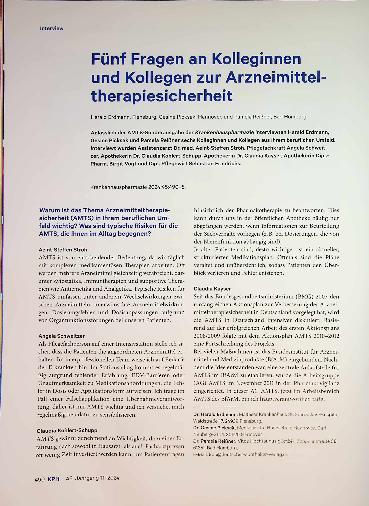 Vorschauseite 1: Fünf Fragen an Kolleginnen und Kollegen zur Arzneimitteltherapiesicherheit