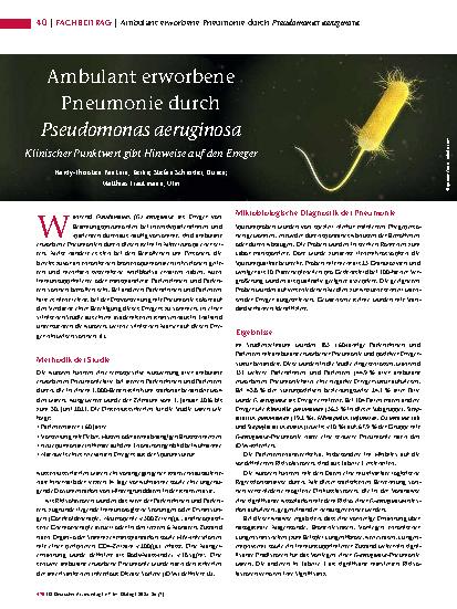 Vorschauseite 1: Ambulant erworbene Pneumonie durch Pseudomonas aeruginosa Klinischer Punktwert gibt Hinweise auf den Erreger