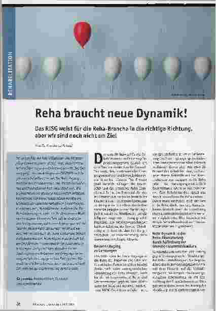 Vorschauseite 1: Reha braucht neue Dynamik! Das RSG weist für die Reha-Branche in die richtige Richtung, aber wir sind noch nicht am Ziel.