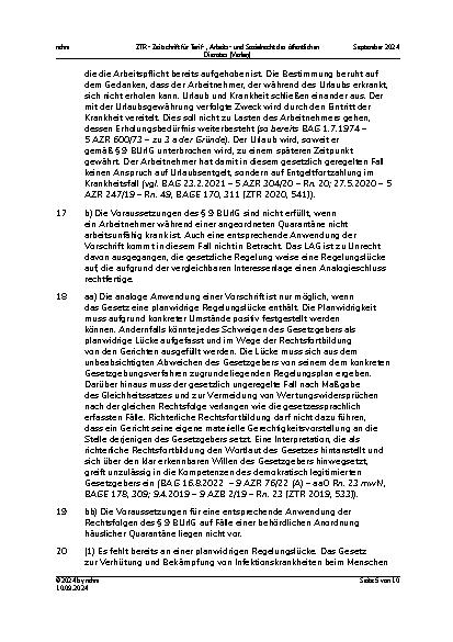 Vorschauseite 5: II. Allgemeines Arbeitsrecht Erfüllung von Urlaub – Quarantäne