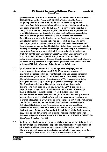 Vorschauseite 6: II. Allgemeines Arbeitsrecht Erfüllung von Urlaub – Quarantäne