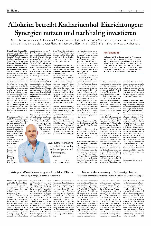 Vorschauseite 1: Alloheim betreibt Katharinenhof-Einrichtungen: Synergien nutzen und nachhaltig investieren.