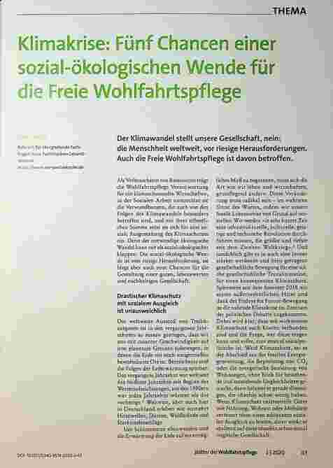 Vorschauseite 1: Klimakrise: Fünf Chancen einer sozial-ökologischen Wende für die Freie Wohlfahrtspflege
