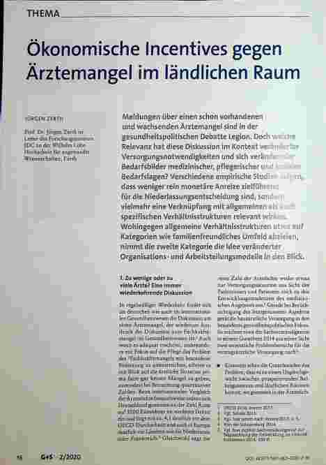 Vorschauseite 1: Ökonomische Incentives gegen Ärztemangel im ländlichen Raum