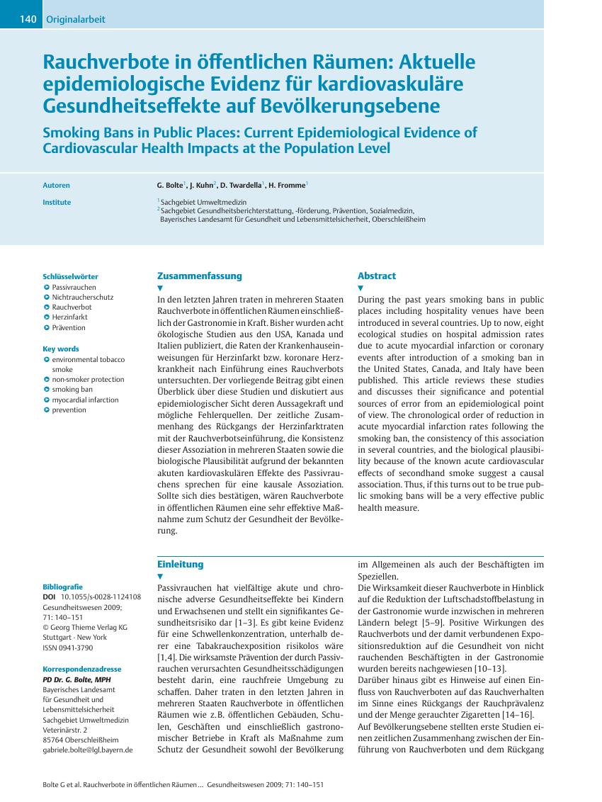 Vorschauseite 1: Rauchverbote in öffentlichen Räumen: Aktuelle epidemiologische Evidenz für kardiovaskuläre Gesundheitseffekte auf Bevölkerungsebene