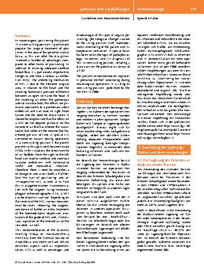 Vorschauseite 2: Empfehlung Perioperatives anästhesiologisches Management bei neurochirurgischen Operationen in sitzender oder halbsitzender Position