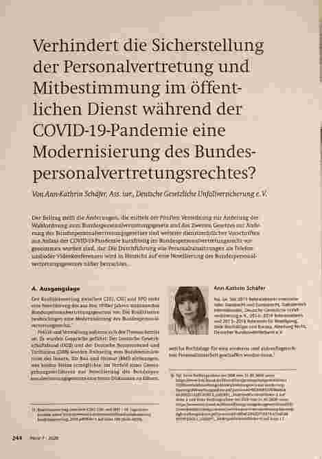 Vorschauseite 1: Verhindert die Sicherstellung der Personalvertretung und Mitbestimmung im öffentlichen Dienst während der COVID-19-Pandemie eine Modernisierung des Bundespersonalvertretungsrechts?