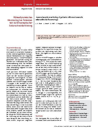 Vorschauseite 1: Hämodynamisches Monitoring bei Patienten mit nichttraumatischer Subarachnoidalblutung