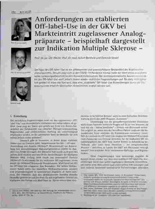 Vorschauseite 1: Anforderungen an etablierten Off-label-Use in der GKV bei Markteintritt zugelassener Analogpräparate - beispielhaft dargestellt zur Indikation Multiple Sklerose -