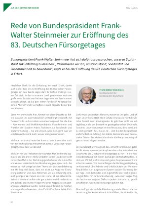 Vorschauseite 1: Rede von Bundespräsident Frank-Walter Steinmeier zur Eröffnung des 83. Deutschen Fürsorgetages