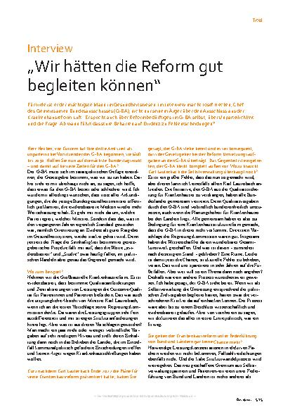 Vorschauseite 1: „Wir hätten die Reform gut begleiten können.“